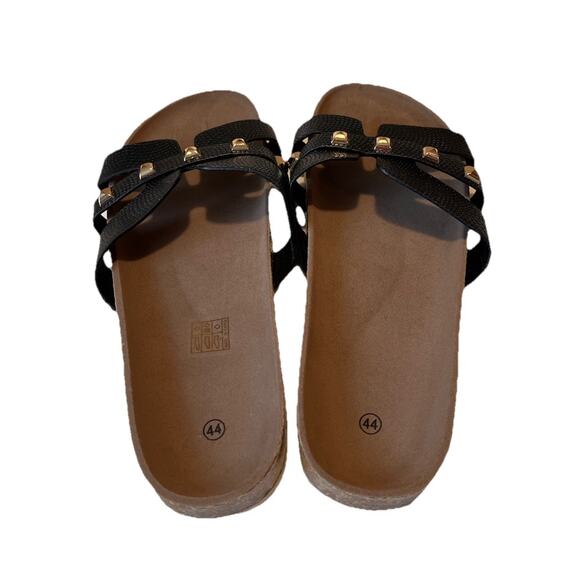 NEW Black Studded Cork‎ Slide Sandals Women’s 11 EU 44 Faux Leather - Picture 3 of 5